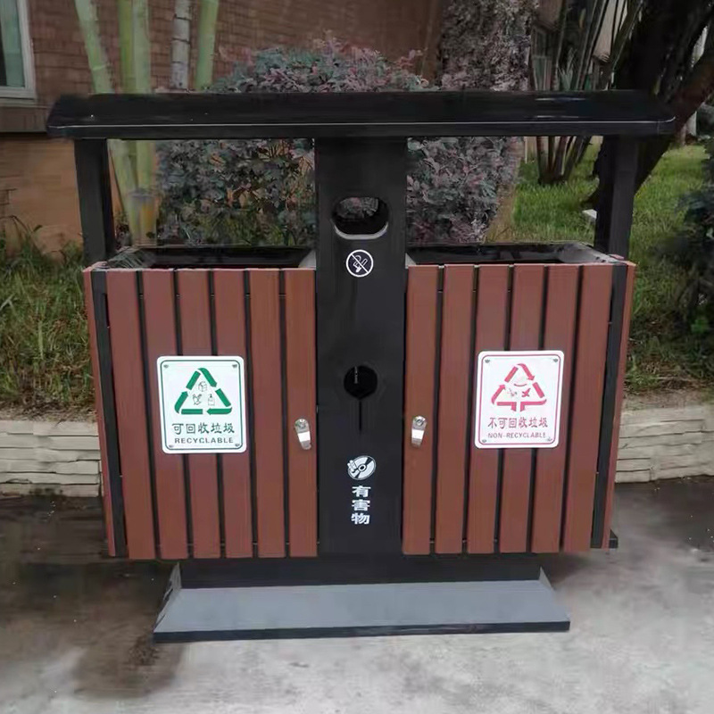 戶(hù)外果皮箱垃圾箱批發(fā) 鍍鋅板雙桶環(huán)衛(wèi)垃圾箱 公園景區(qū)商用垃圾箱
